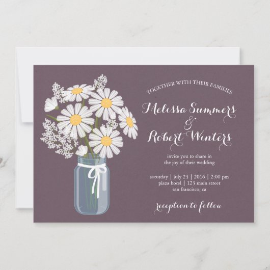 Elegant Floral White Daisies Mason Jar Wedding Kaart (Voorkant)