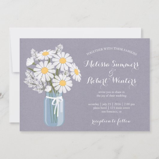 Elegant Floral White Daisies Mason Jar Wedding Kaart (Voorkant)