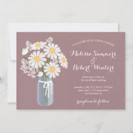 Elegant Floral White Daisies Mason Jar Wedding Kaart