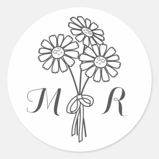 Elegant Floral White Daisies Monogram Wedding Ronde Sticker (Voorkant)