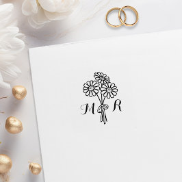 Elegant Floral White Daisies Monogram Wedding Rubberstempel