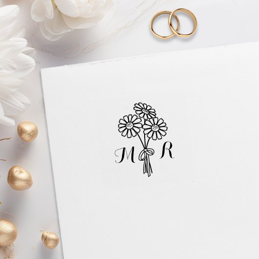 Elegant Floral White Daisies Monogram Wedding Rubberstempel