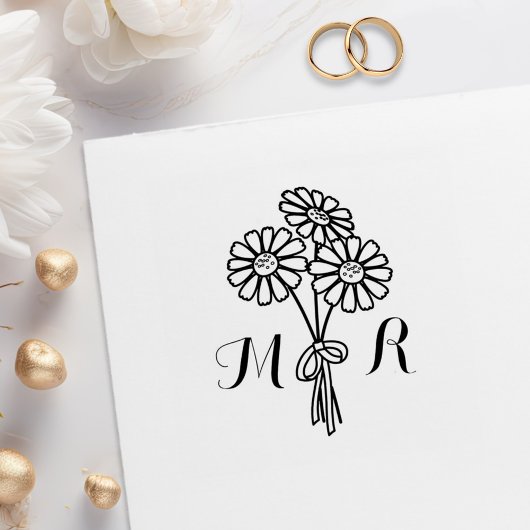 Elegant Floral White Daisies Monogram Wedding Rubberstempel
