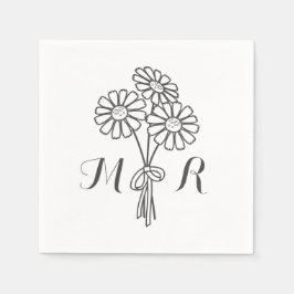 Elegant Floral White Daisies Monogram Wedding Servet