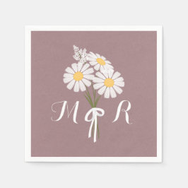 Elegant Floral White Daisies Monogram Wedding Servet