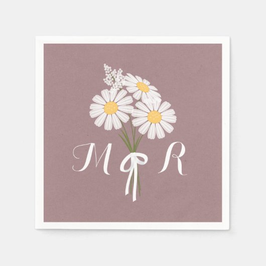 Elegant Floral White Daisies Monogram Wedding Servet (Voorkant)