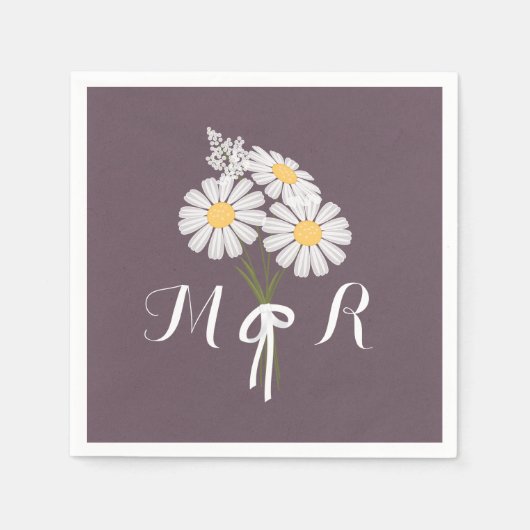 Elegant Floral White Daisies Monogram Wedding Servetten (Voorkant)