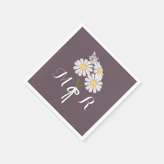 Elegant Floral White Daisies Monogram Wedding Servetten (Hoek)