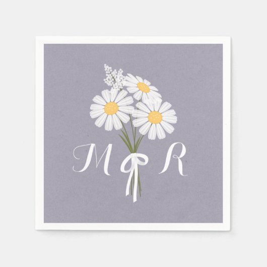 Elegant Floral White Daisies Monogram Wedding Servetten (Voorkant)