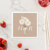 Elegant Floral White Daisies Monogram Wedding Servetten (Insitu)