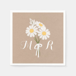 Elegant Floral White Daisies Monogram Wedding Servetten