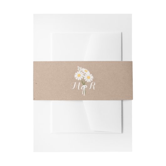 Elegant Floral White Daisies Monogram Wedding Uitnodigingen Wikkel (Voorkant Voorbeeld)