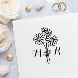 Elegant Floral White Daisies Monogram Wedding Zelfinktende Stempel