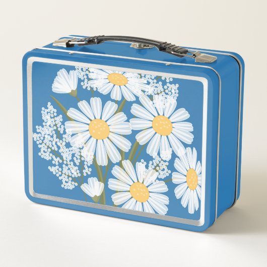 Elegant Floral White Daisies op blauw (Achterkant)
