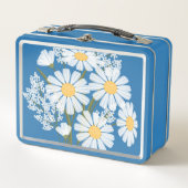 Elegant Floral White Daisies op blauw (Voorkant)