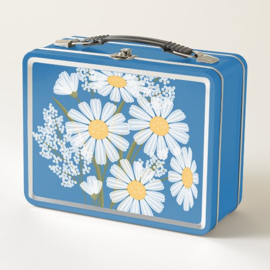 Elegant Floral White Daisies op blauw (Voorkant)