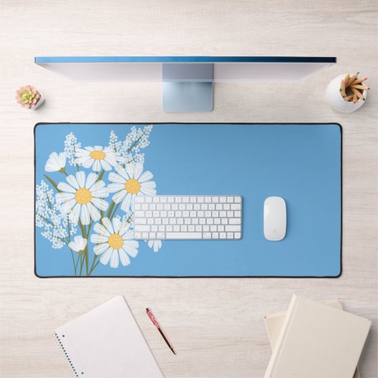 Elegant Floral White Daisies op blauw Bureaumat (Kantoor 1)