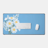 Elegant Floral White Daisies op blauw Bureaumat (Keyboard & Muis)