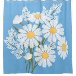 Elegant Floral White Daisies op blauw Douchegordijn