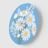 Elegant Floral White Daisies op blauw Grote Klok (Hoek)