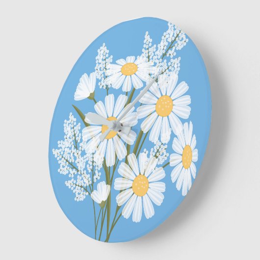 Elegant Floral White Daisies op blauw Grote Klok (Hoek)