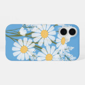 Elegant Floral White Daisies op blauw iPhone 16 Hoesje (Achterkant horizontaal)