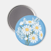 Elegant Floral White Daisies op blauw Magneet (Voorkant / Achterkant)