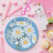 Elegant Floral White Daisies op blauw Papieren Bordje (Feest)