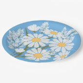 Elegant Floral White Daisies op blauw Papieren Bordje (Gekanteld)