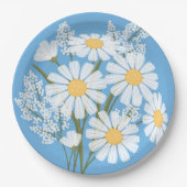Elegant Floral White Daisies op blauw Papieren Bordje (Voorkant)