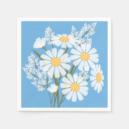 Elegant Floral White Daisies op blauw Servet