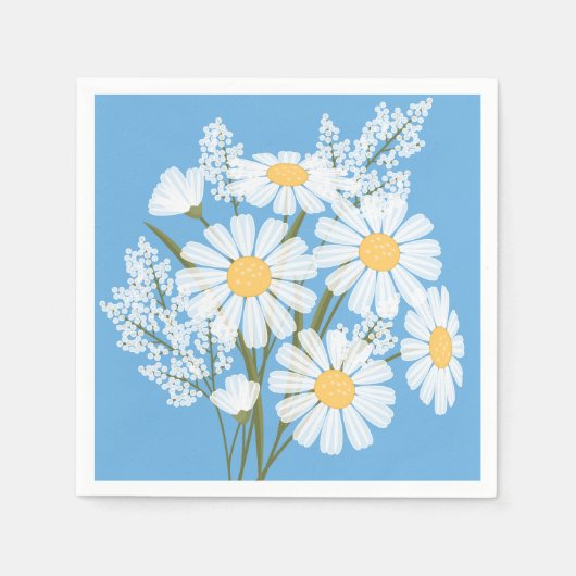 Elegant Floral White Daisies op blauw Servet (Voorkant)