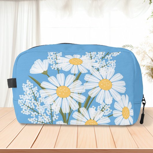Elegant Floral White Daisies op blauw Toilettasje