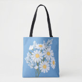 Elegant Floral White Daisies op blauw Tote Bag (Voorkant)