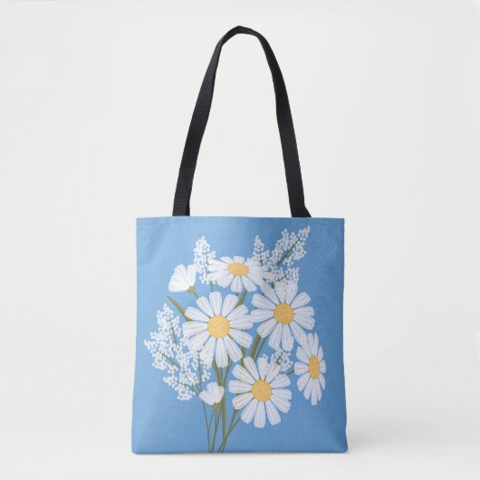 Elegant Floral White Daisies op blauw Tote Bag (Voorkant)
