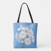 Elegant Floral White Daisies op blauw Tote Bag (Achterkant)