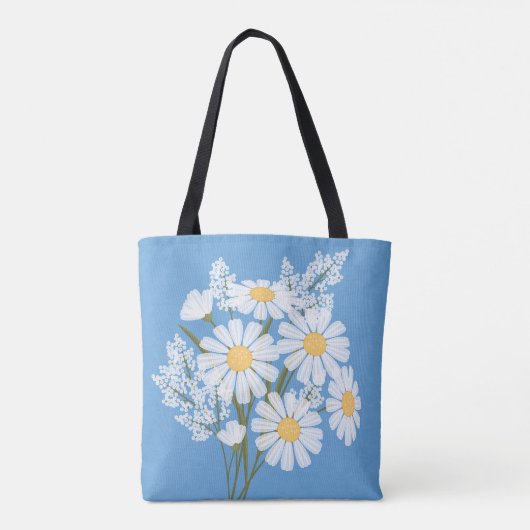 Elegant Floral White Daisies op blauw Tote Bag (Achterkant)