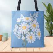 Elegant Floral White Daisies op blauw Tote Bag