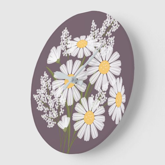 Elegant Floral White Daisies op donkere Paarse ton Grote Klok (Hoek)