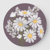 Elegant Floral White Daisies op donkere Paarse ton Grote Klok (Voorkant)