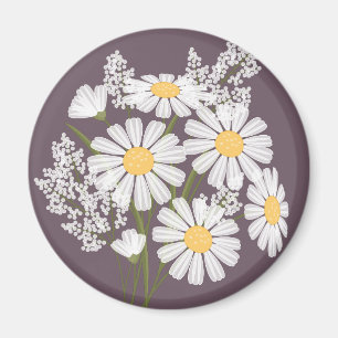 Elegant Floral White Daisies op donkere Paarse ton Magneet