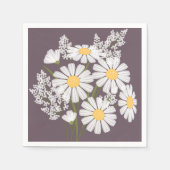 Elegant Floral White Daisies op donkere Paarse ton Servet (Voorkant)