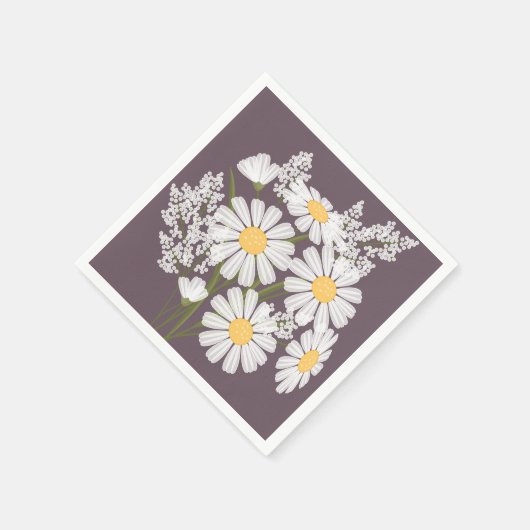 Elegant Floral White Daisies op donkere Paarse ton Servet (Hoek)