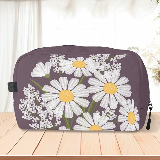 Elegant Floral White Daisies op donkere Paarse ton Toilettasje