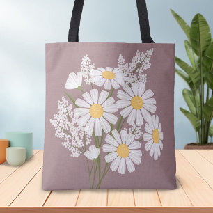 Elegant Floral White Daisies op roze Tote Bag
