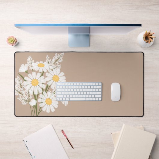 Elegant Floral White Daisies over beige Bureaumat (Kantoor 1)