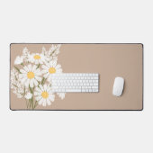 Elegant Floral White Daisies over beige Bureaumat (Keyboard & Muis)