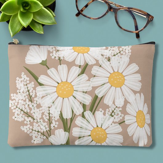 Elegant Floral White Daisies over beige Etui