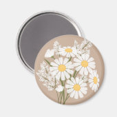 Elegant Floral White Daisies over beige Magneet (Voorkant / Achterkant)
