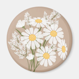 Elegant Floral White Daisies over beige Magneet